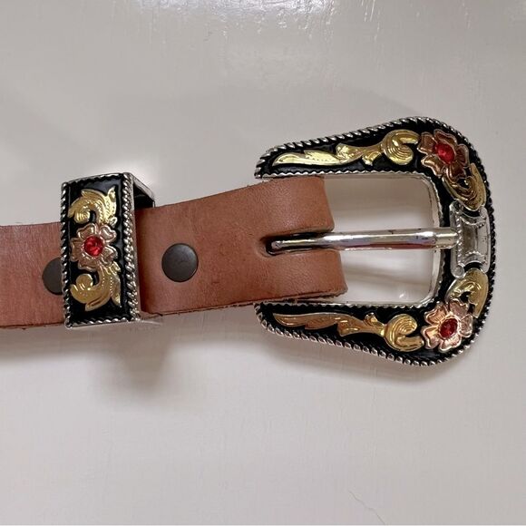 Western Belt Stamped Leather Personalized Margine Roses Cowgirl Rodeo Size XL - Picture 3 of 9